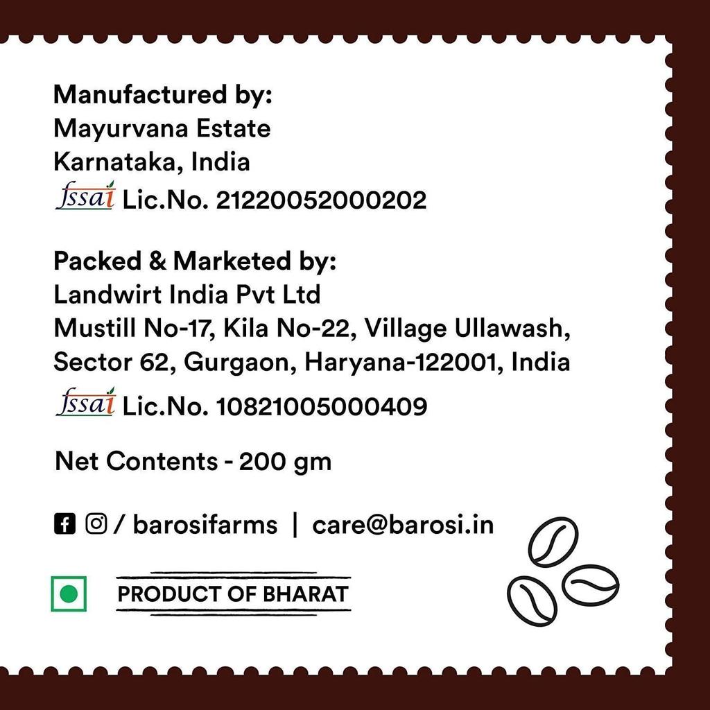 Indian Medium Roast Coffee (200 G), Filter Coffee Mysore Nuggets, Barosi