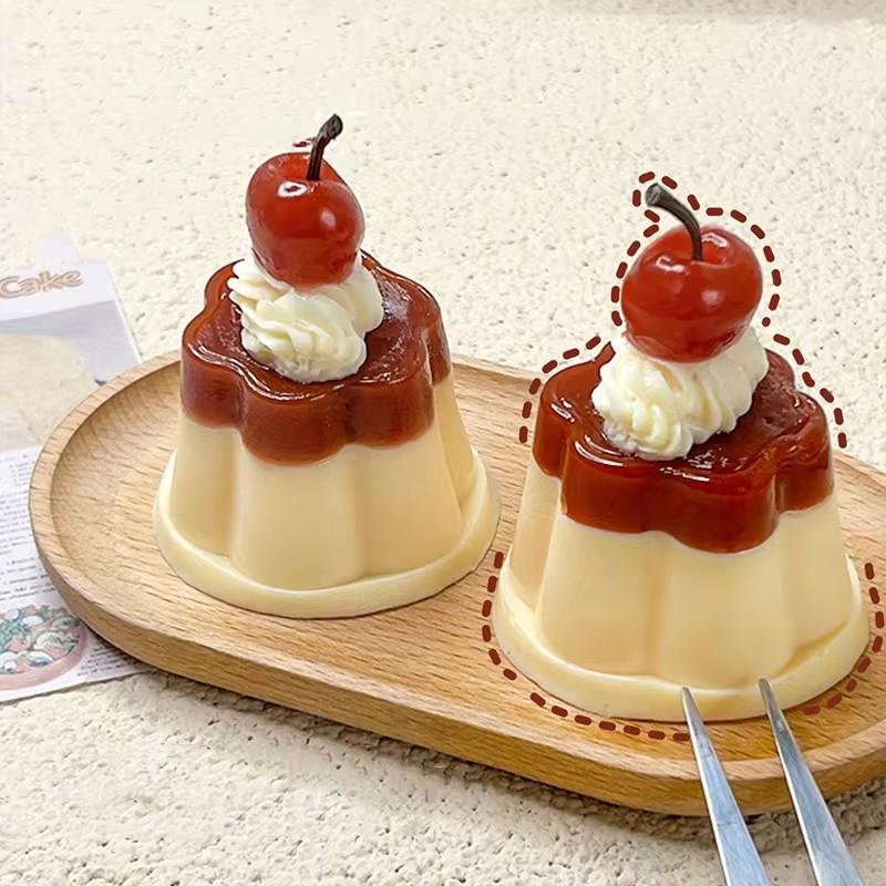 Squishy Imitation Caramel Pink Pudding Dessert Cake Squeeze Toy Cherry Pudding Soft Rubber Elastic Jelly Toy Girl Gift Kids Toys