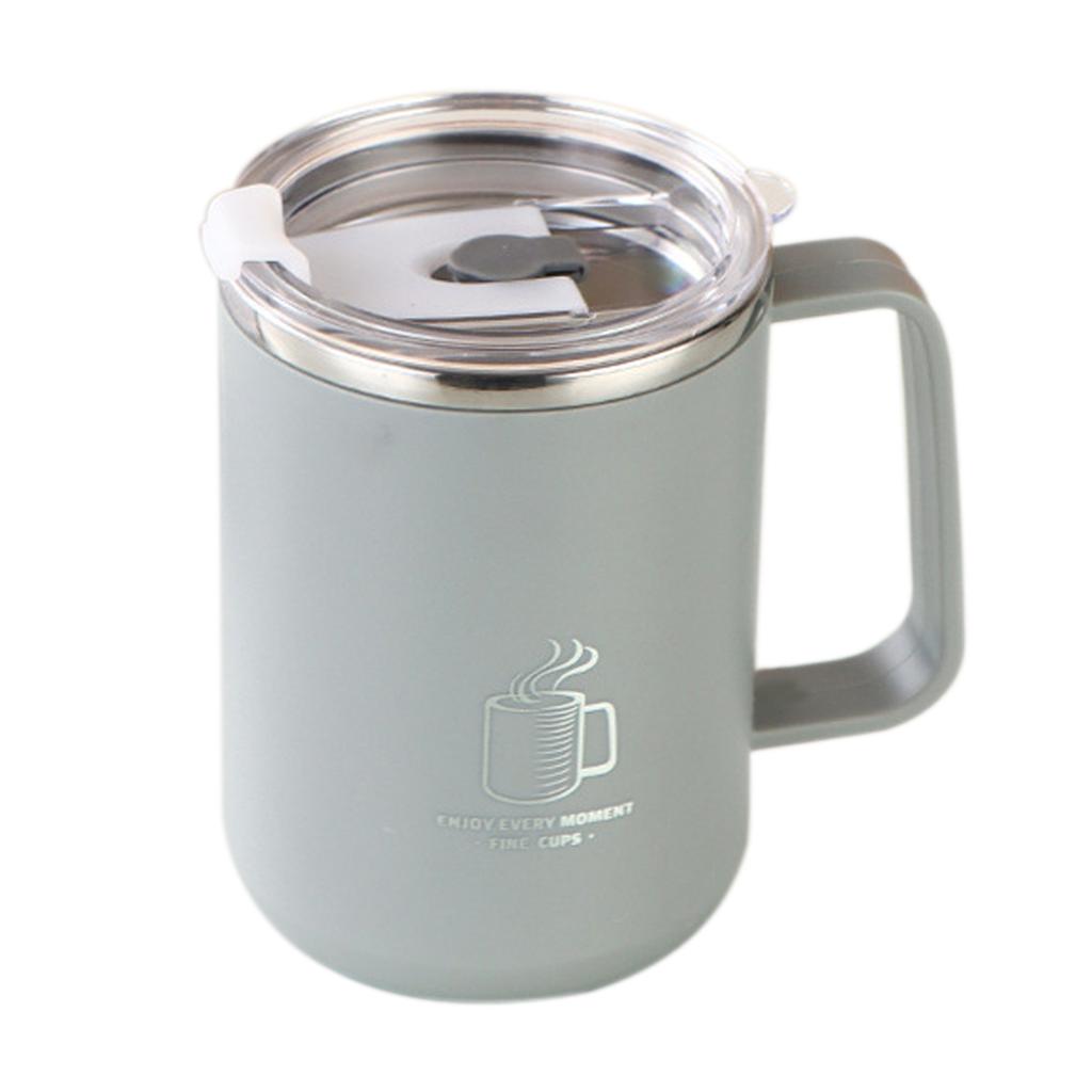 New 500ml/17oz 304 Stainless Steel Milk Coffee Mug Double-Wall Insulated Anti Scalding Water Cup With Lid&Handle Tumble