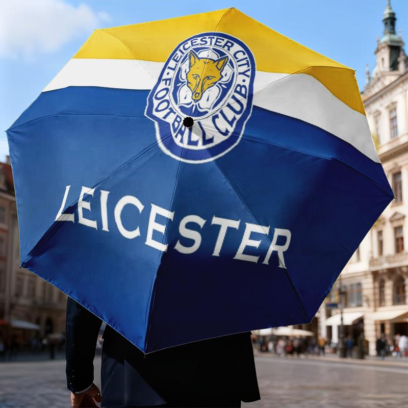 Leicester Football Club Crest Automatic Folding Umbrella - 8-Rib Travel Umbrella with Auto Open/Close & Portable Gifts for holidays or birthdays