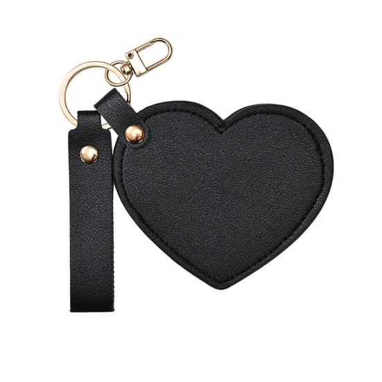 Love Heart Shape Makeup Mirror Waterproof Faux Leather Vanity Mirror Keychain Portable Travel Women Handheld Cosmetic Mirror Bag Pendant