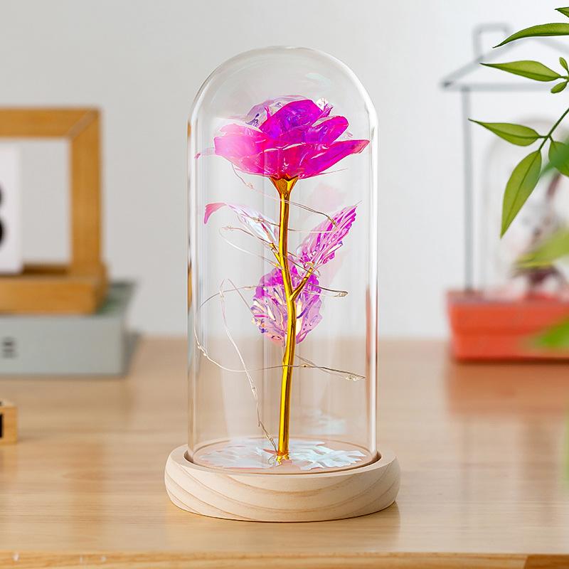 Valentine's Day gift rose tabletop ornament with lamp simulation gold foil flower glass cover scene arrangement props