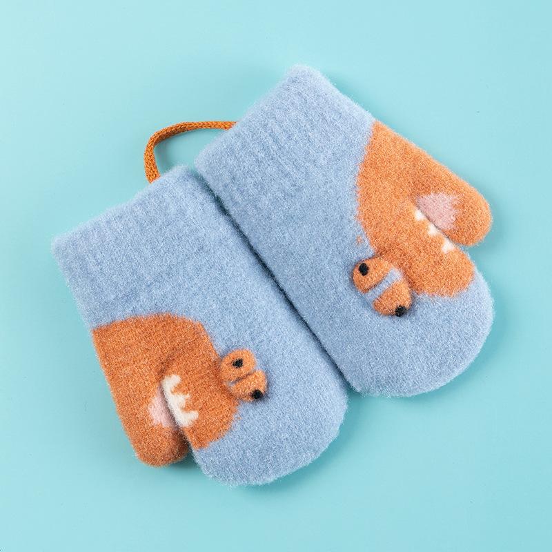 Детские термоперчатки Xuehuaxiu, милые мультяшные вязаные на шее, двухслойные бархатные утепленные варежки оптом