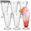 4pcs Acrylic Milkshake Glasses Plastic Old Fashioned Soda Glass Shatterproof Footed Ice Cream Cups Clear Pina Colada Fountain Glasses Great