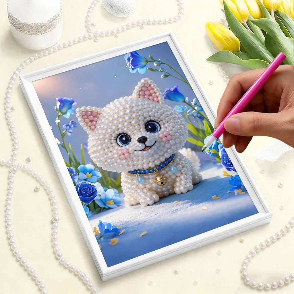 DIY Картина из жемчуга «Маленькая белая собачка» для декора стены дома, поделка для взрослых/новичков, идея подарка, декор для дома без рамки