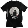 Мужская футболка Кот Полнолуние Т-shirt Модная Забавная Хэллоуин Черный Убийственный Кот С Ножом Футболки Хлопковая Футболка Бесплатная Доставка