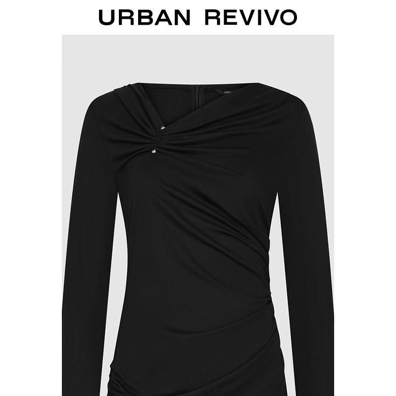 UR Women's French Pleated Slim V-Neck Long Dress