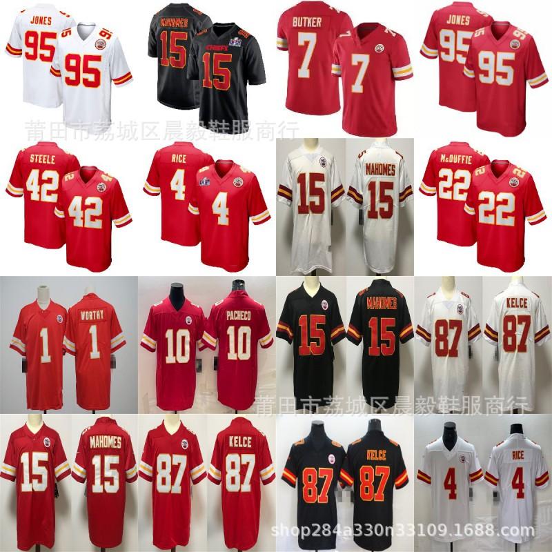 Kansas City Chiefs NFL Football Jersey Mahomes 15 Kelce 87 Embroidered Cotton Mens Team Sport Shirt