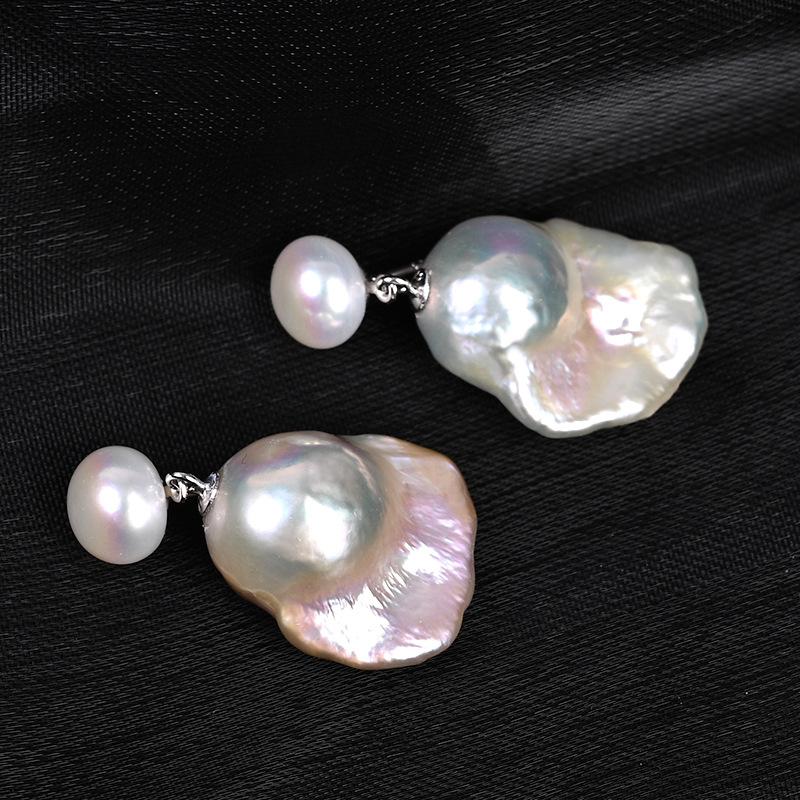 Natural Baroque Alien Freshwater Pearl Earrings French Elegant Retro Simple 925 Silver Earrings