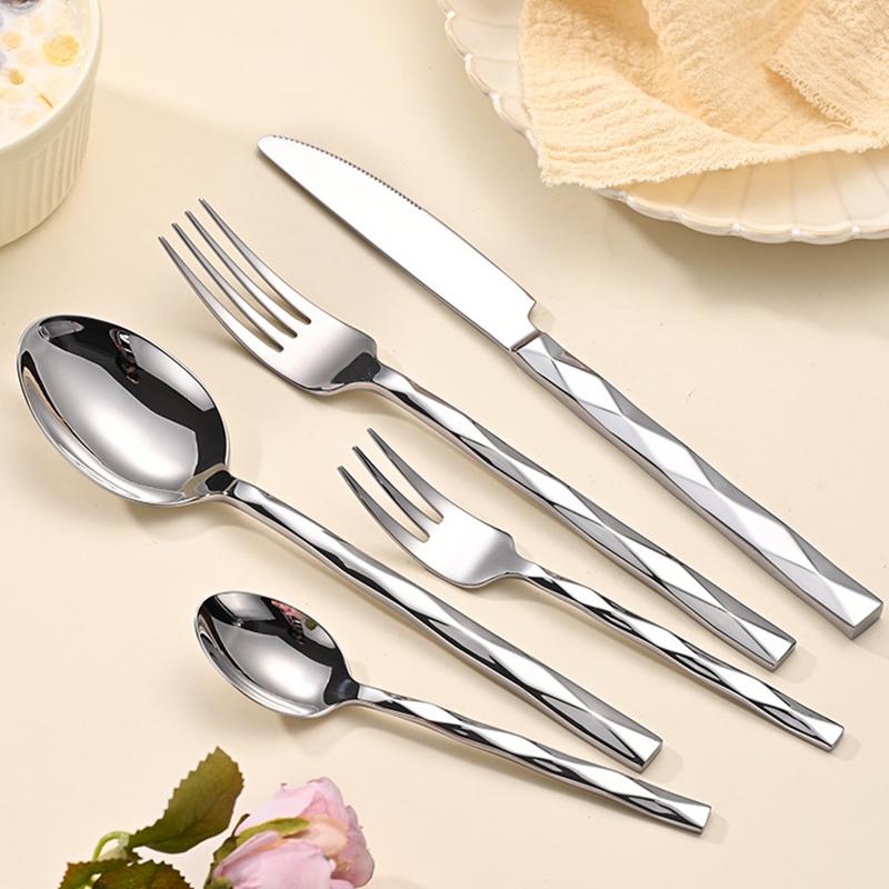 304 Stainless Steel Tableware Set Diamond-shaped Thickening Western Restaurant Upscale Knife, Fork and Spoon Set