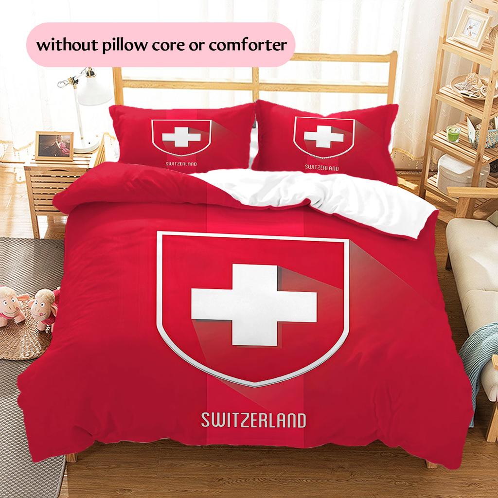 Switzerland national football Pattern Bedding Home Decoration Birthday Gift (1 * duvet cover + 2 * pillowcase, without core),fan merchandise.