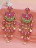 Gold Plated Pink Meena Lotus Design Kundan Dangler Earrings for Women