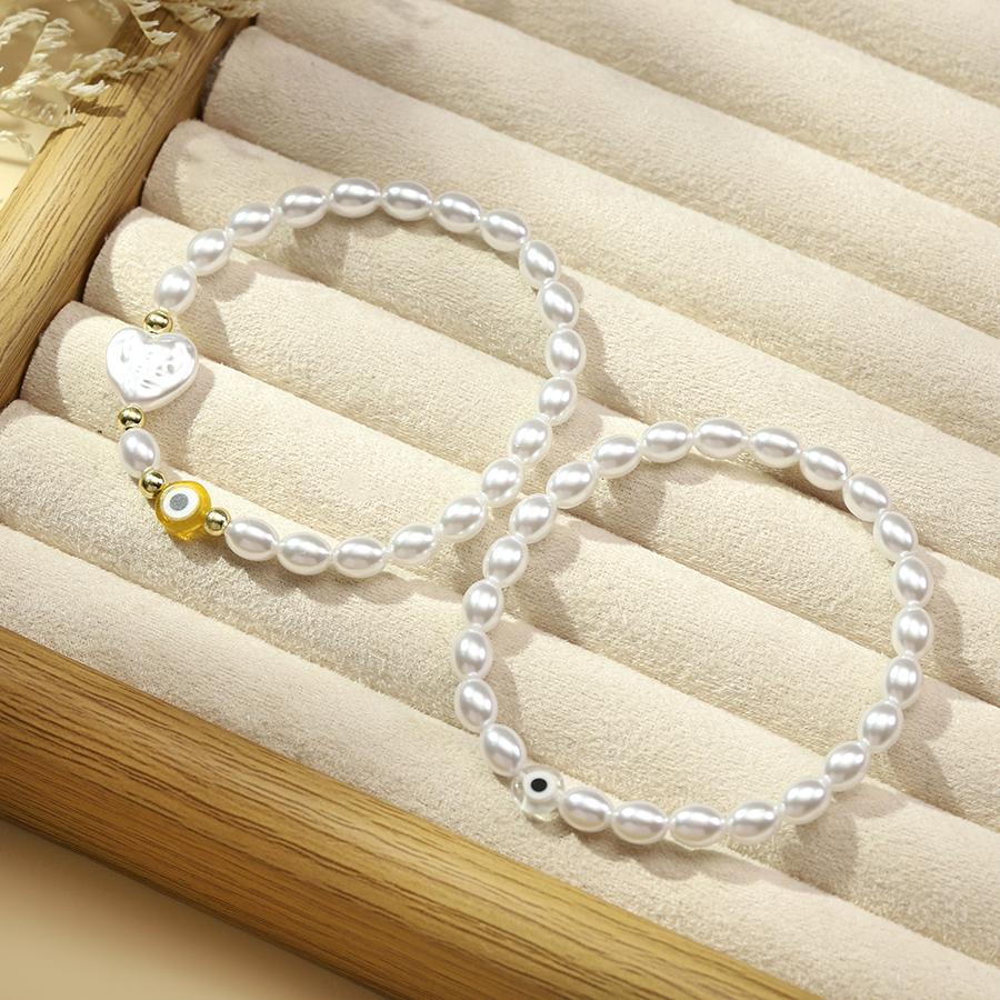 2Pcs Boho Double Layer Pearl Bracelet For Women Evil Eye Heart Charm Elastic Beaded Braclet Minimalist Daily Wear Jewelry Gift