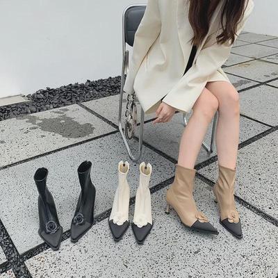 Ботильоны на шпильке с французским цветочным принтом, осень/зима 2024 г. - женские, с острым носком, на эластичном высоком каблуке