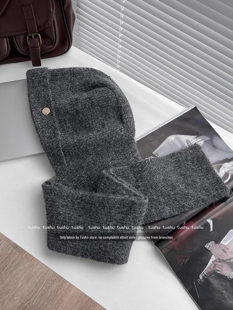 Высококачественная красная шерстяная шапка-балаклава для женщин с защитой ушей и шарфом