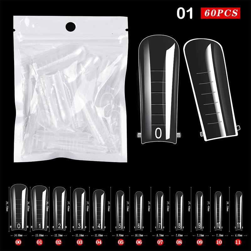 60Pcs Abs Extension False Nail Tips Sculpted Full Cover Nail Tips Fake Finger Uv Gel Polish Quick Building Mold Manicures Tool Set