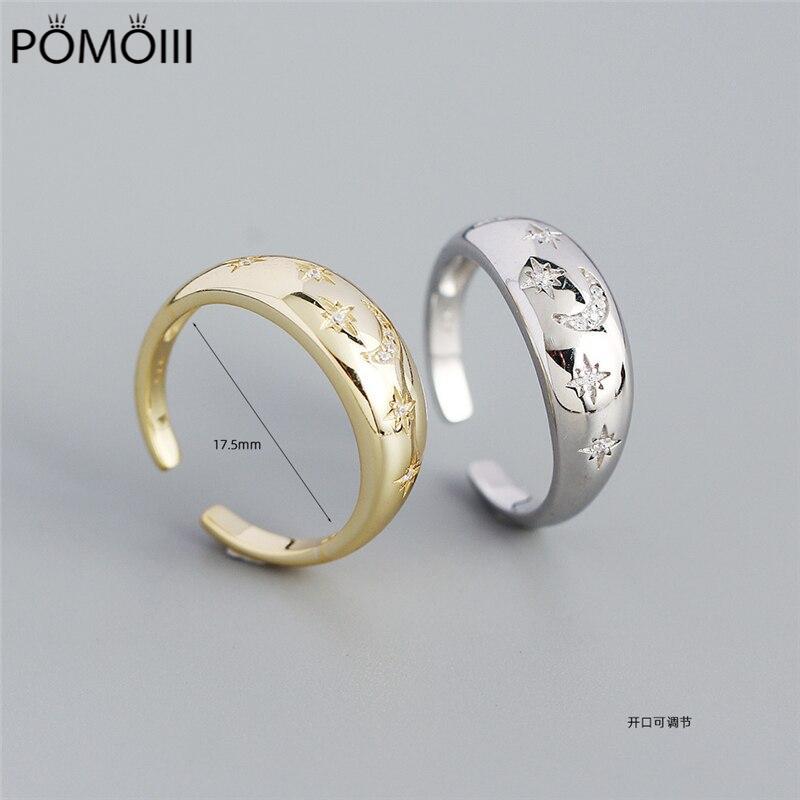 Bohemia Crystal Moon & Star Open Rings for Women Rings Jewelry Sterling Silver Finger Ring Gold/Silver Ring Women Rings