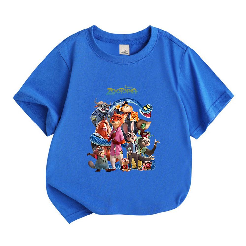 Kids Boys Girls 100% Cotton Short Sleeve O-neck T-shirt, Cute Animated Animal Group Print Casual Soft Tees for Children Daily Wear, Breathable Lightwe