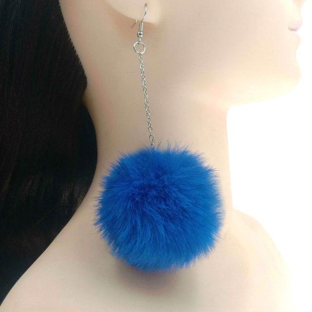 New Big Pompom Drop Earrings Fashion Soft Rabbit Fur Ball Pompom Pendant Long Dangle Earrings For Women Girl Party Gifts