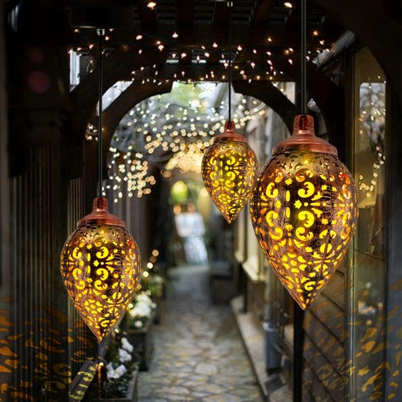 Уличный солнечный проекционный светильник в форме капли воды – Водонепроницаемый и полый для сада, патио, лестницы, забора, улицы, ландшафта