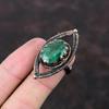 Кольцо с граненым замбийским изумрудом, кольцо из медной проволоки, регулируемое кольцо, ювелирные изделия ручной работы, оригинальное кольцо с драгоценным камнем, медные украшения, подарок на помолвку