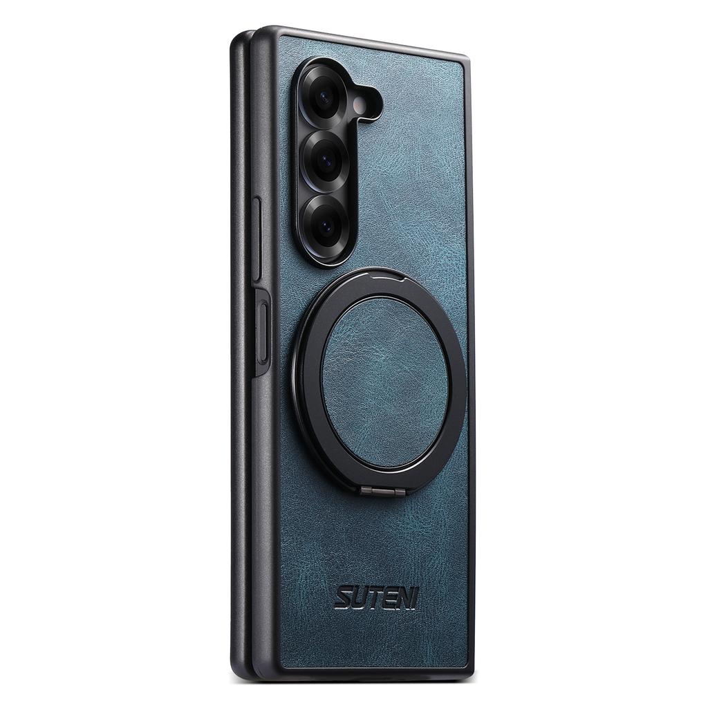 SUTENI G3 For Samsung Galaxy Z Fold5 5G Case Compatible with MagSafe Waxy Texture Rotating Kickstand Leather Phone Back Cover