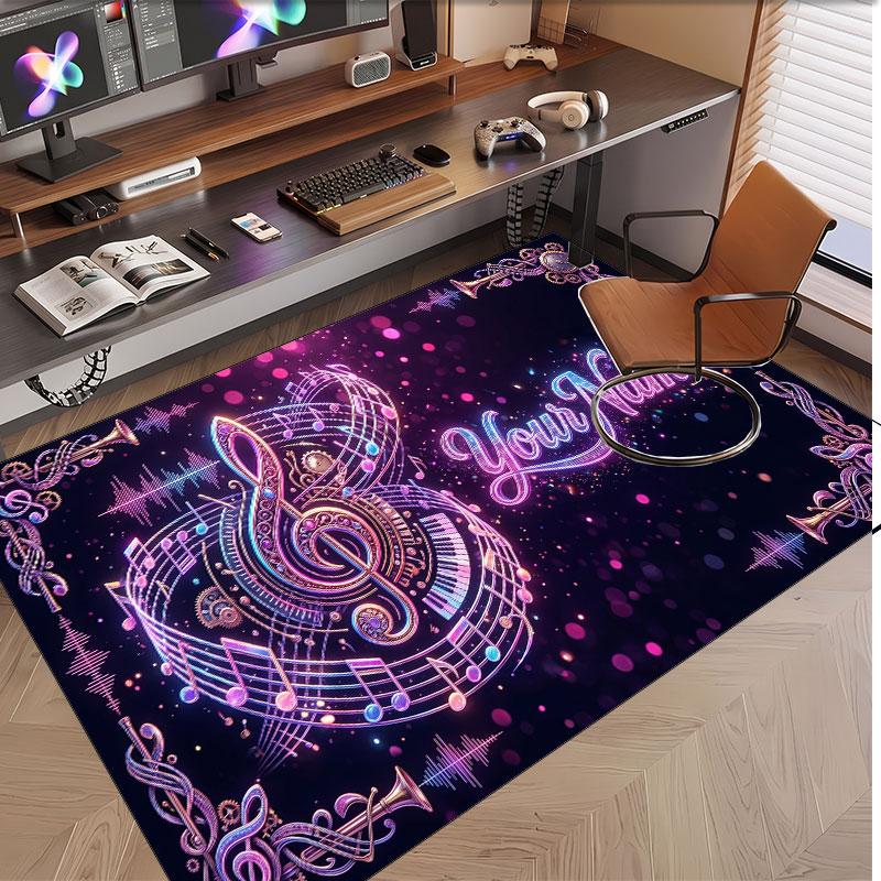 Music General Theme Soft Crystal Velvet Rug Custom Name & Text Print Non Slip Floor Rug for Bedroom Living Room