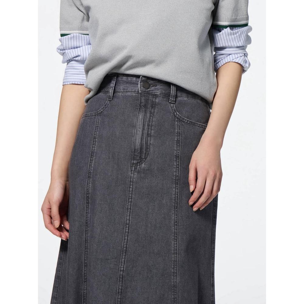 GU by Uniqlo Легкая джинсовая расклешенная макси-юбка+ec короткая длина 