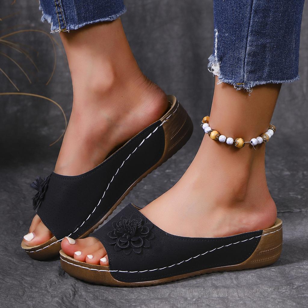 Модные летние сандалии женские туфли нескользящая обувь для ходьбы обувь слипоны женские сандалии на танкетке праздничные тапочки женская обувь