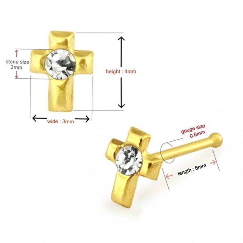 KODY PIERCING Булавка для носа с крестообразным шариком из 9-каратного золота, украшенная драгоценными камнями - качественный пирсинг