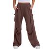 Women Cargo Pants Elastic Waist Mid-rise Straight Wide Leg Sweatpants with Multi Pockets Solid Color Casual Jogging Pants Loose Lounge Pants