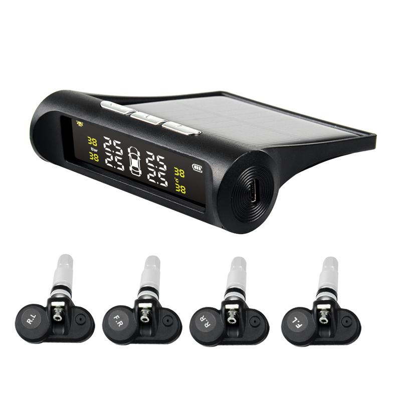 Оригинальная Солнечная USB Система Контроля Давления в Шинах TPMS для Автомобиля LCD 4 Внешних / Внутренних Датчика для Внедорожника Предупреждение о Температуре