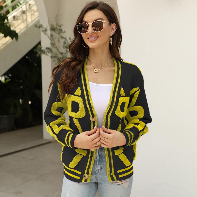 Autumn and Winter Women's Knitted Cardigan Sweater V-Neck Button Cozy Casual Knitted Cardigan