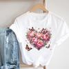 (Азиатский размер) Футболка Мода милый цветок тренд 90-х Женская одежда Повседневный топ Футболка с коротким рукавом Принт Леди Женская Графические футболки