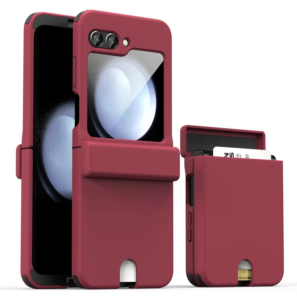 Пластиковый чехол Skin Feeling для телефона Samsung Galaxy Z Flip 5 Flip5 5G с держателем для карт, полная защита шарниров, противоударный чехол