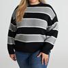 Striped Patchwork Print Knitted Sweater for Women Crew Neck Long Sleeve Basic Pullover Sweater Casual Stylish Loose Sweater Soft Comfortable Work Top