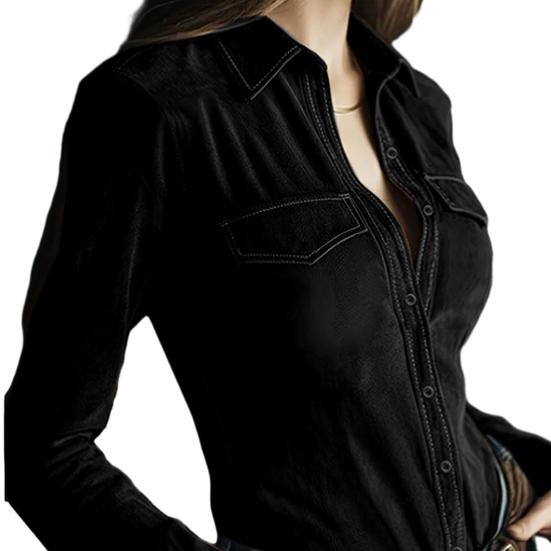 Женская рубашка с лацканами, длинным рукавом, застежкой на пуговицы, приталенного кроя, с замшевой текстурой, в стиле ретро, однотонная, повседневная, топы