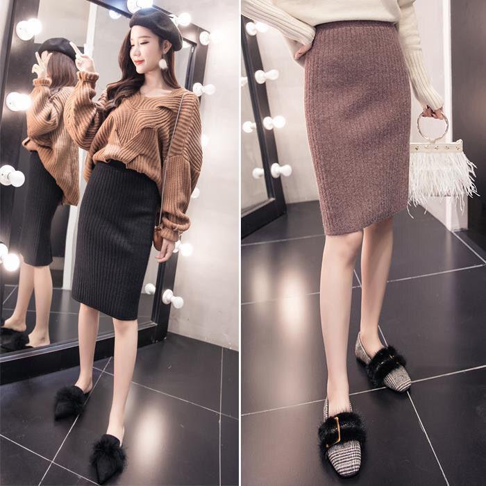 Большой размер Высокая талия облегающая бедра трикотажная полуюбка пряжа универсальная юбка