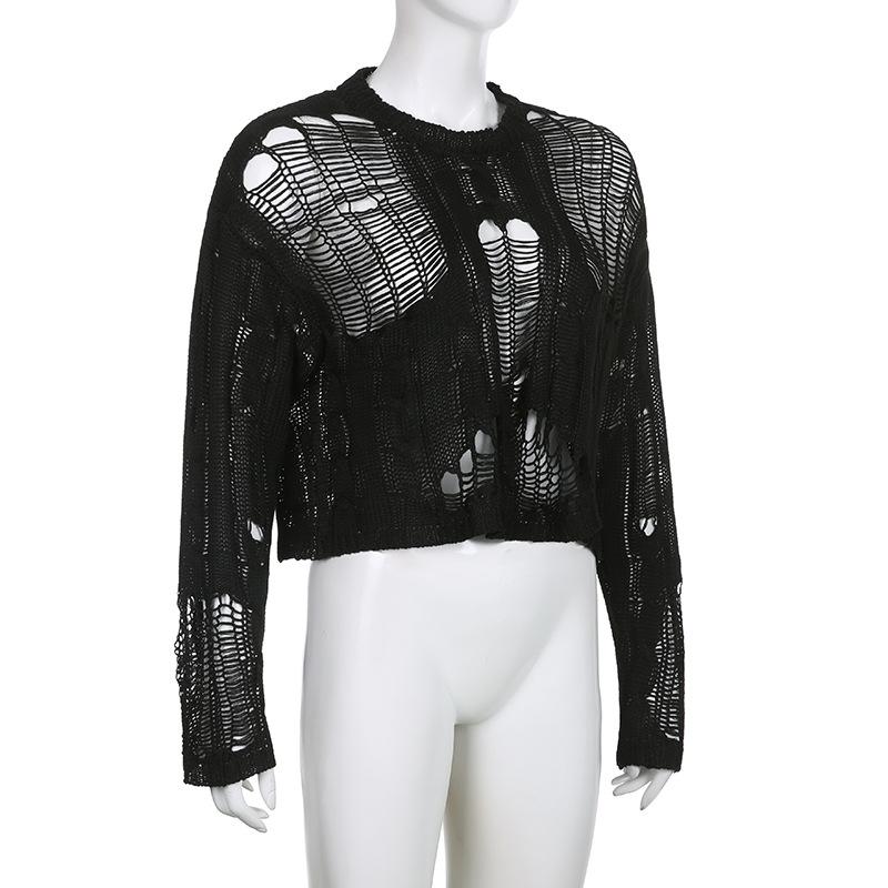 Women Hollowed Knitted Sweater Smock Female Personality Loose Outer Wear Sweater Tops