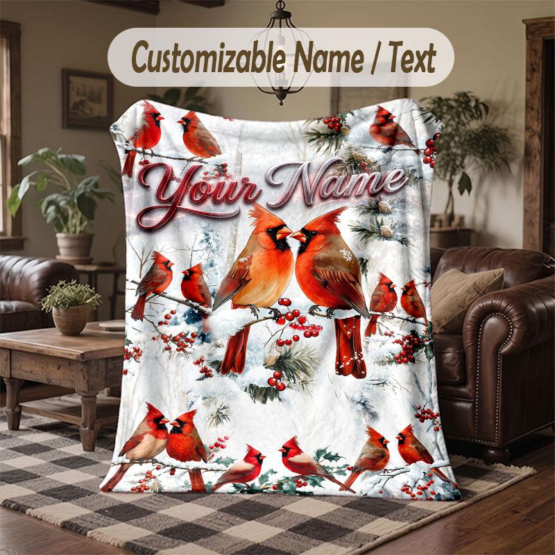 Winter Snow Theme Throw Blanket Custom Name Text Personalized Blanket Soft Cozy Blanket for Home Sofa Bed
