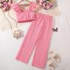 Костюмы для девочек Детская одежда Летние топы на бретельках для больших детей Прямые брюки с эластичной резинкой на талии Повседневный костюм из двух частей