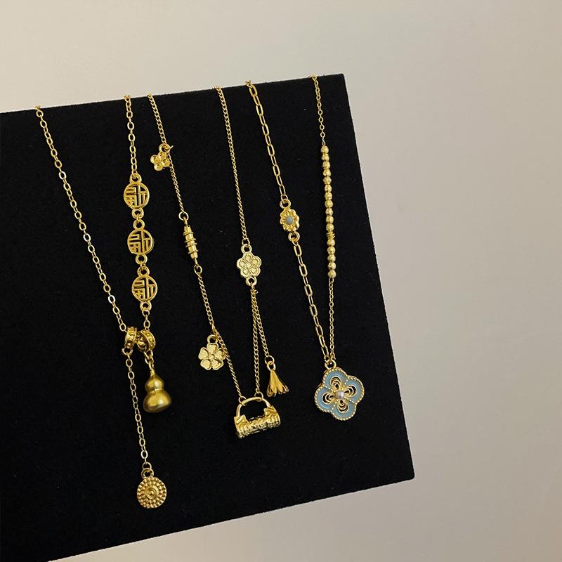 Новое китайское ожерелье с подвеской в виде тыквы Ruyi Lock, золотое, женское, легкое, роскошное, высокого класса, изысканное, универсальное, цепочка на шею, цепочка на свитер