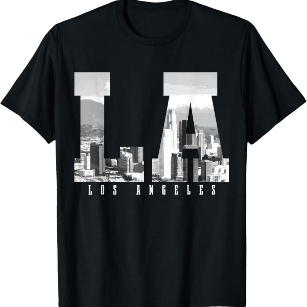 Los Angeles California LA Skyline Pride Black White Vintage T-Shirt