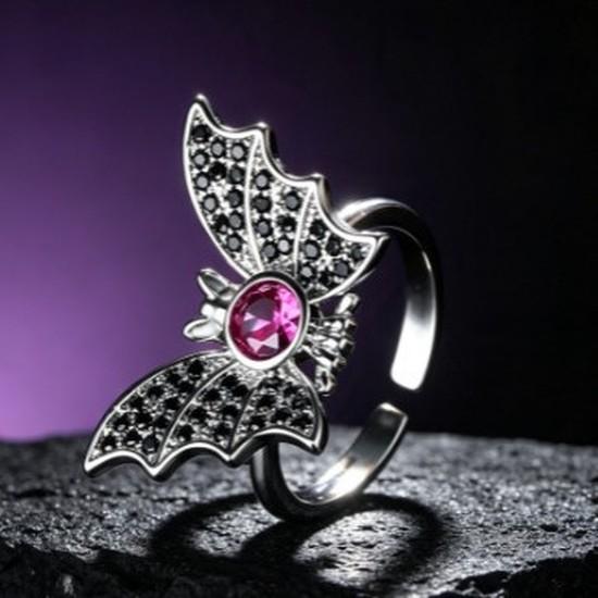 Unique design bat wing ring with diamond accents Retro Gothic Halloween Bat Open Ring
