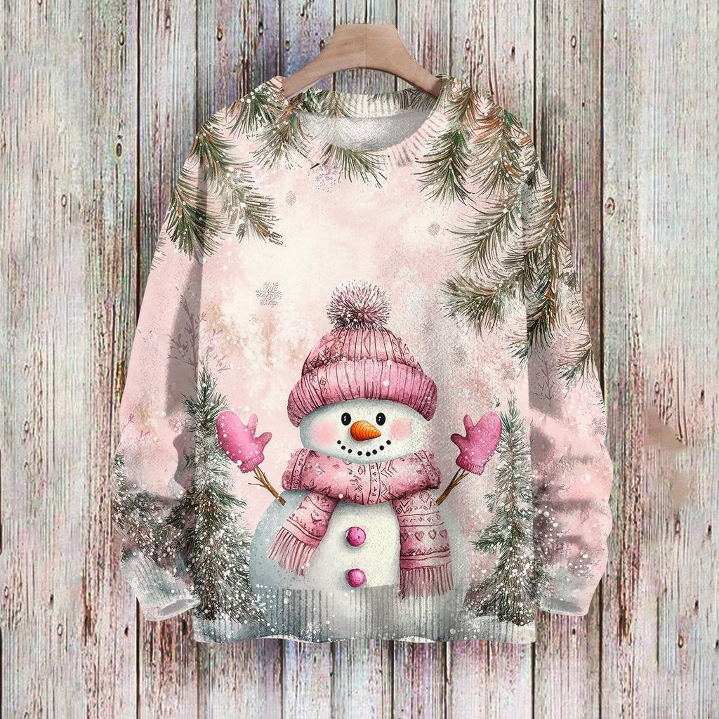 Рождественские толстовки для женщин Вязаный свитер Милая рубашка Осенний свитер с круглым вырезом Топы