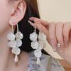 Silver Needle Pearl Flower Long Tassel Luxury Earrings