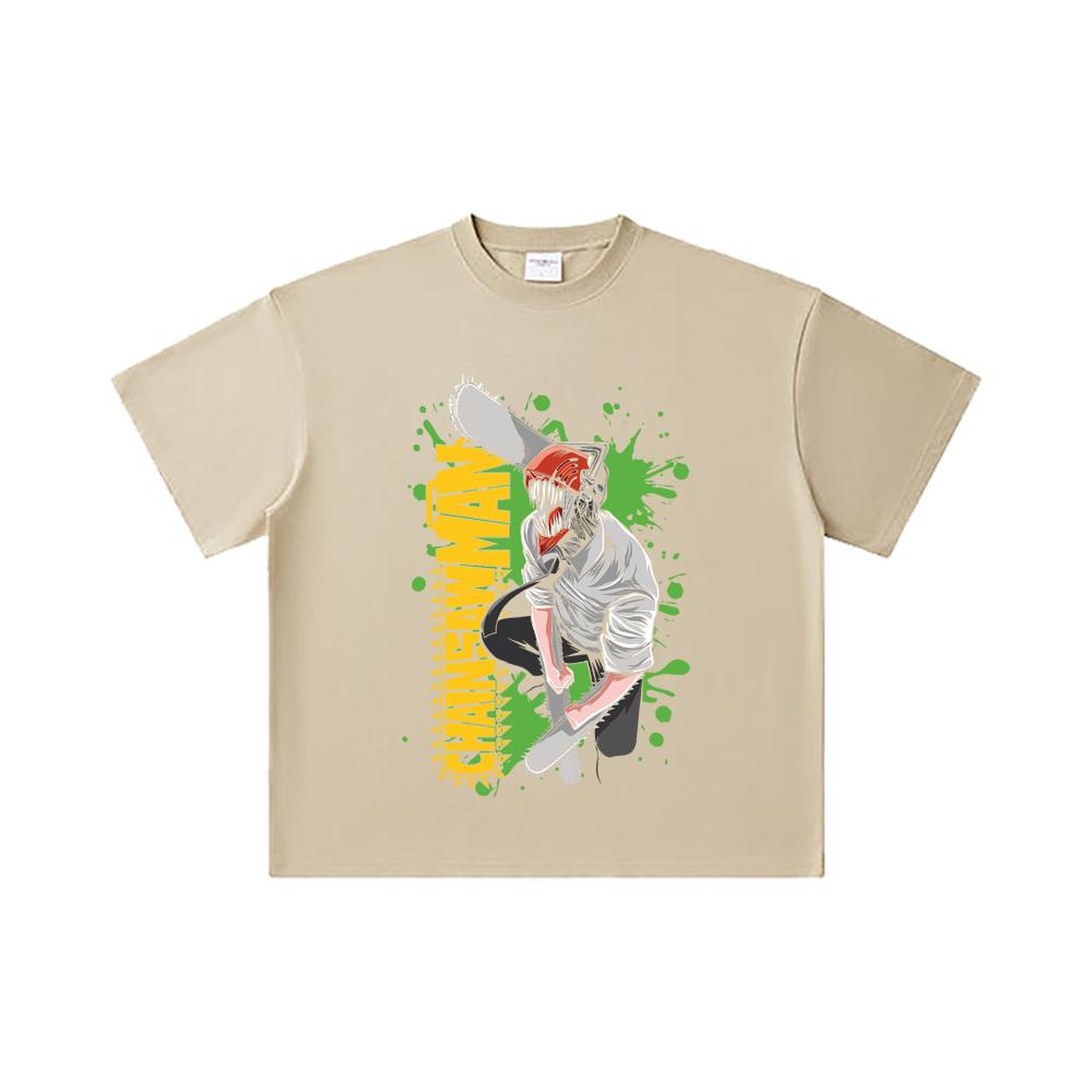 260 GSM Double Yarn 32 Count 100% Cotton Chainsaw Man V22 Denji Print Unisex Heavy Cotton T Shirt