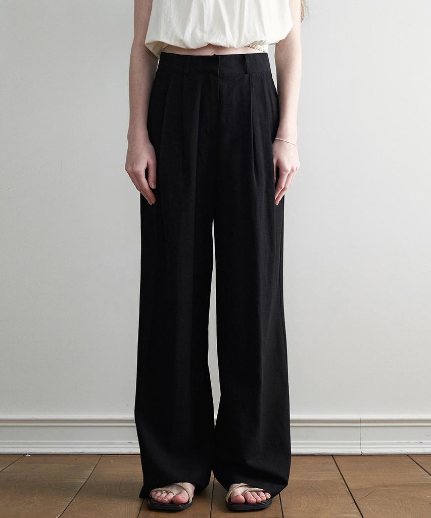 LOEIL Summer Wide Linen Slacks - Black