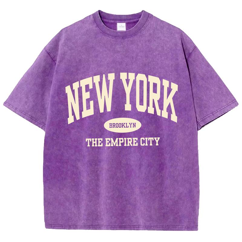 New York Brooklyn Letter Printed Washed TShirts Women Cotton Tops Comfortable Distressed ONeck T Shirts Summer Womans Clothes