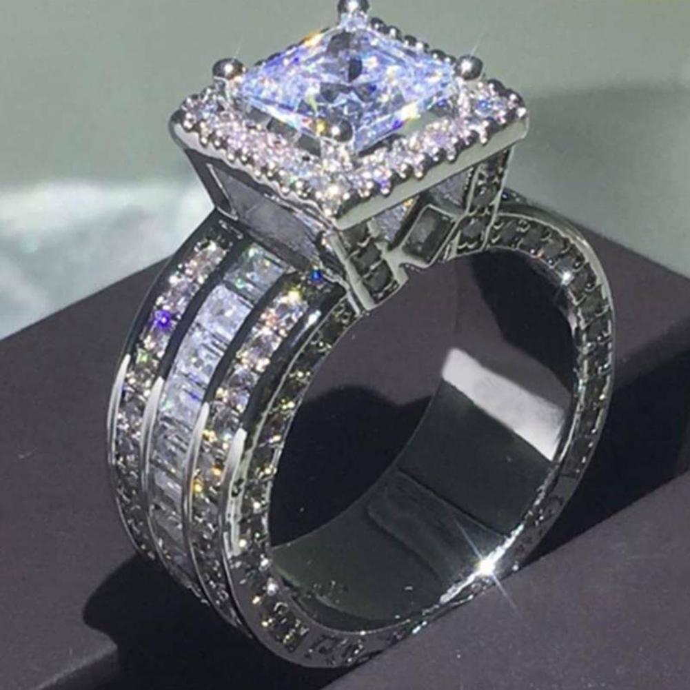Великолепное женское серебряное цветное квадратное кольцо со стразами белого цвета, модное свадебное помолвочное ювелирное изделие